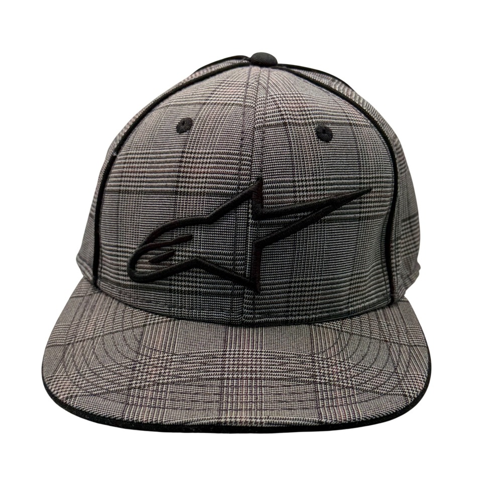 Vtg Alpinestars Plaid Hat Flat Bill Y2K Motocross Streetwear Skater Cap Rare